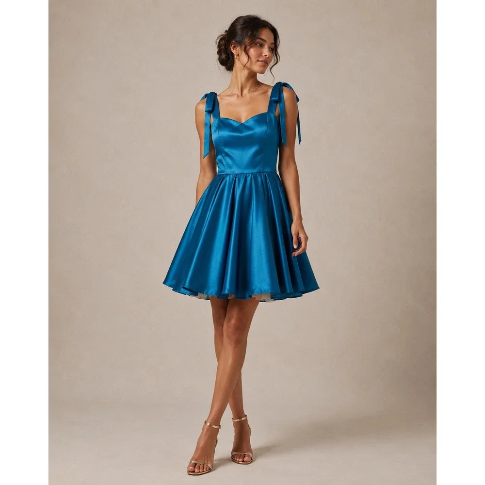 Witness of Love Teal Blue Satin Corset Back Tie Strap Mini Dress Size 0 NWT